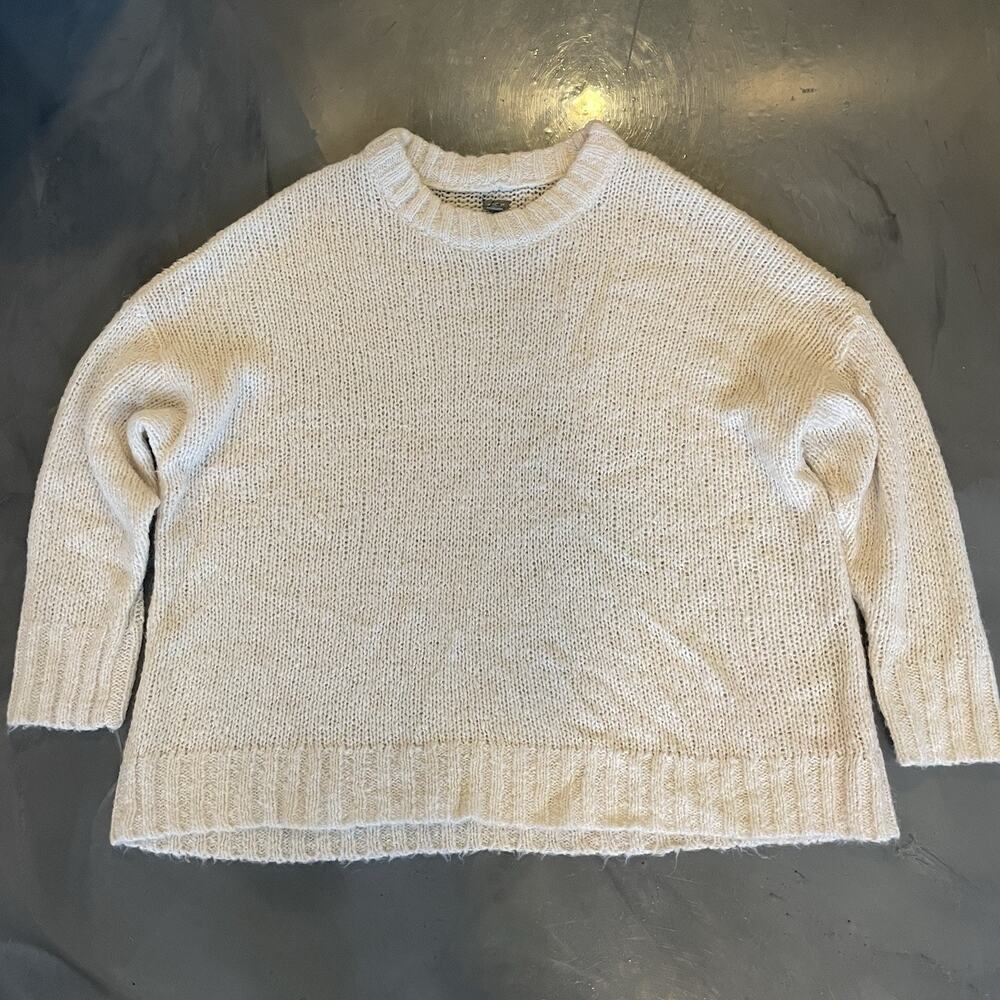 Aerie Sweater Size S Boxy Style Open Weave‎ Crew Neck Ivory Wool/Alpaca Blend
